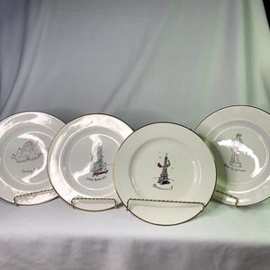 Merry•Masterpieces Fine Poecelain,First Edition 1999 4 8" Gold Rim Plates